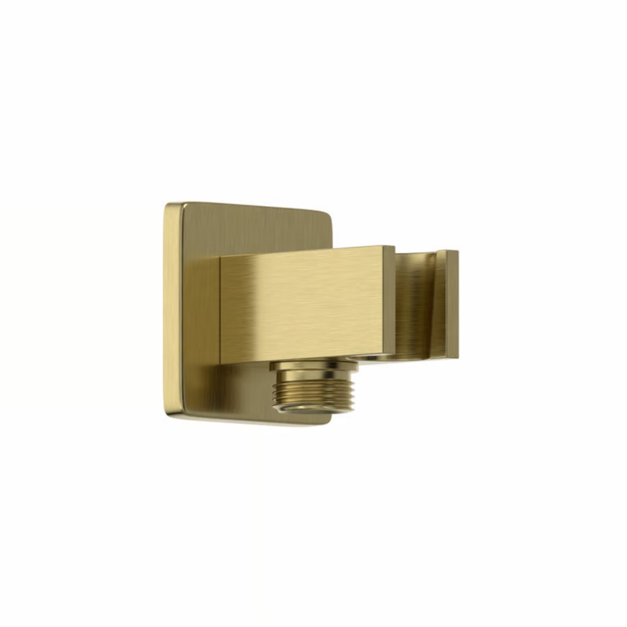 Square shower outlet elbow with holder for handheld shower head - brushed brass